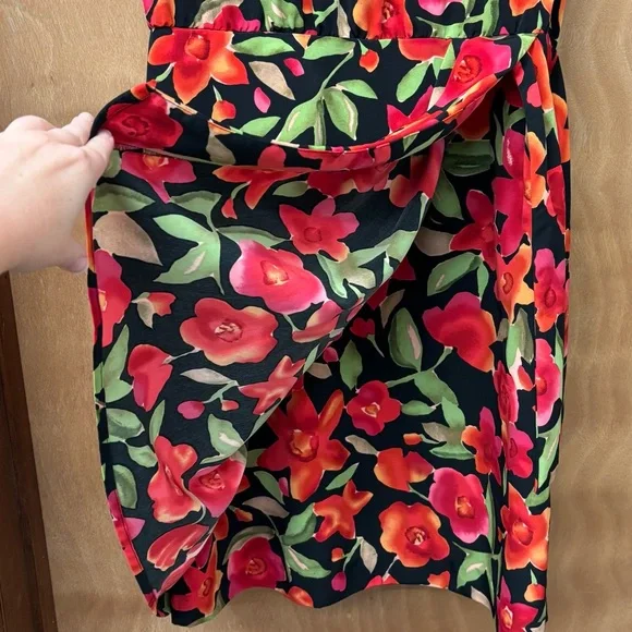 vibrant 90s floral faux wrap style dress, size 16 - Picture 5 of 7